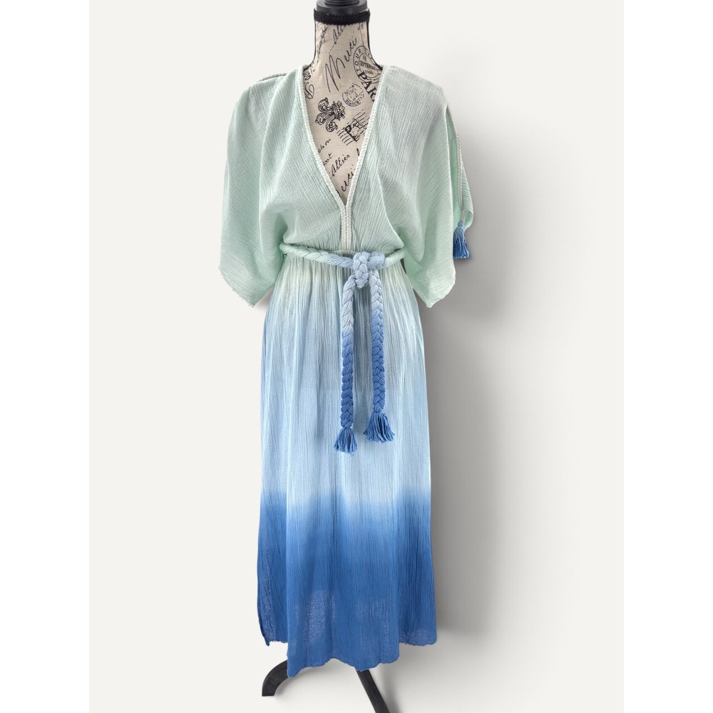 Z&L Europe S Ombre Cotton Gauze Maxi Dress Blue Mint Boho Mediterranean Cruise